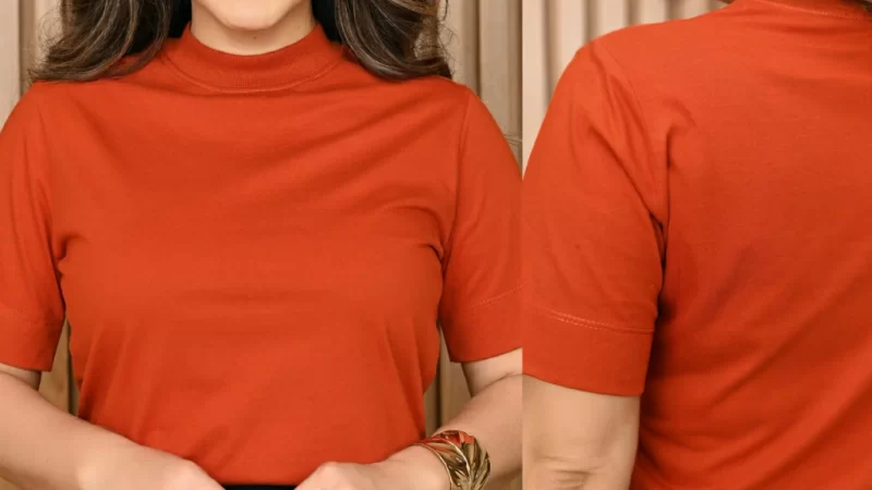 Blusa Feminina Gola Alta 100% Algodão | Manga Curta, Confortável e de Alta Qualidade